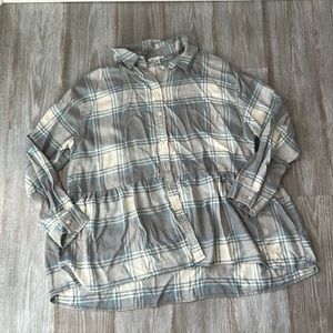 American Eagle Button Up / Down Plaid Flannel with Ruffle Peplum Hem